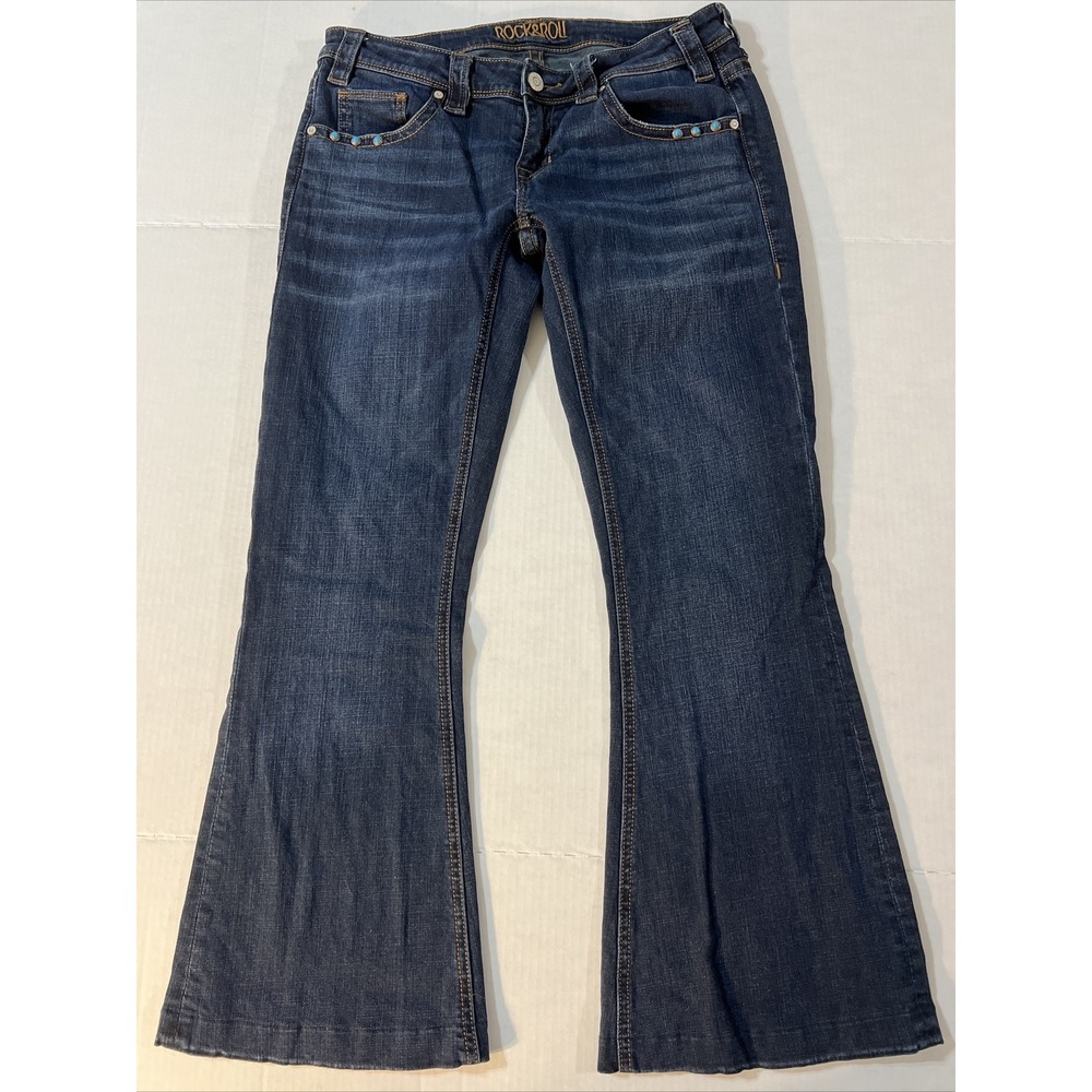 Rock & Roll Denim Western Cowgirl Trouser Women's‎ 29 X 32 Jeans Turquoise Studs